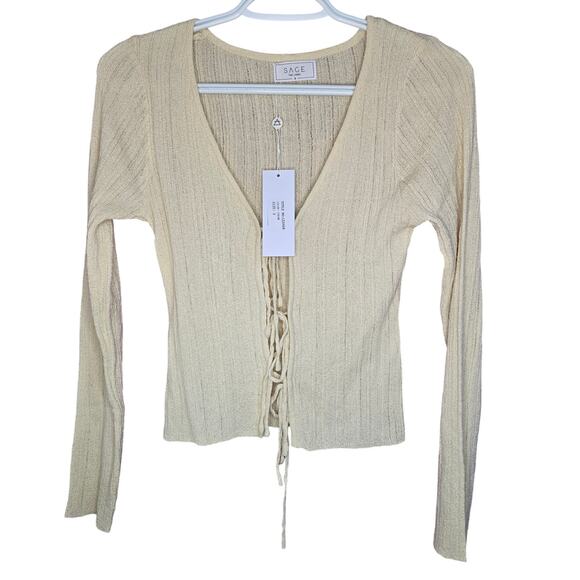 NWT Sage The Label Cream Valeria Tie Front Cardigan - Small - Picture 2 of 6